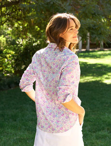 F&E Eileen Relaxed Button-Up in Blue and Pink Floral