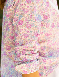 F&E Eileen Relaxed Button-Up in Blue and Pink Floral