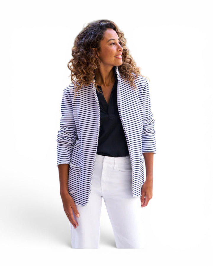 Frank &amp; Eileen Dublin Knit Blazer In White And British Royal Navy