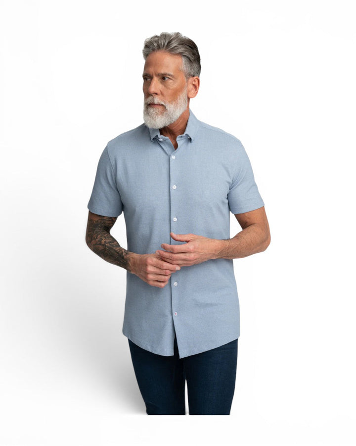 Stone Rose Short Sleeve Knit In Medium Blue