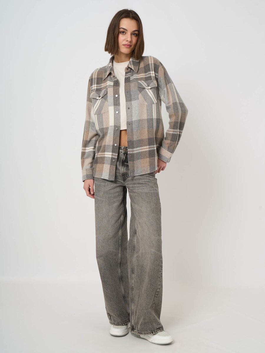 REPEAT Woven Cashmere-Wool Checked Overshirt Jacket in Plaid