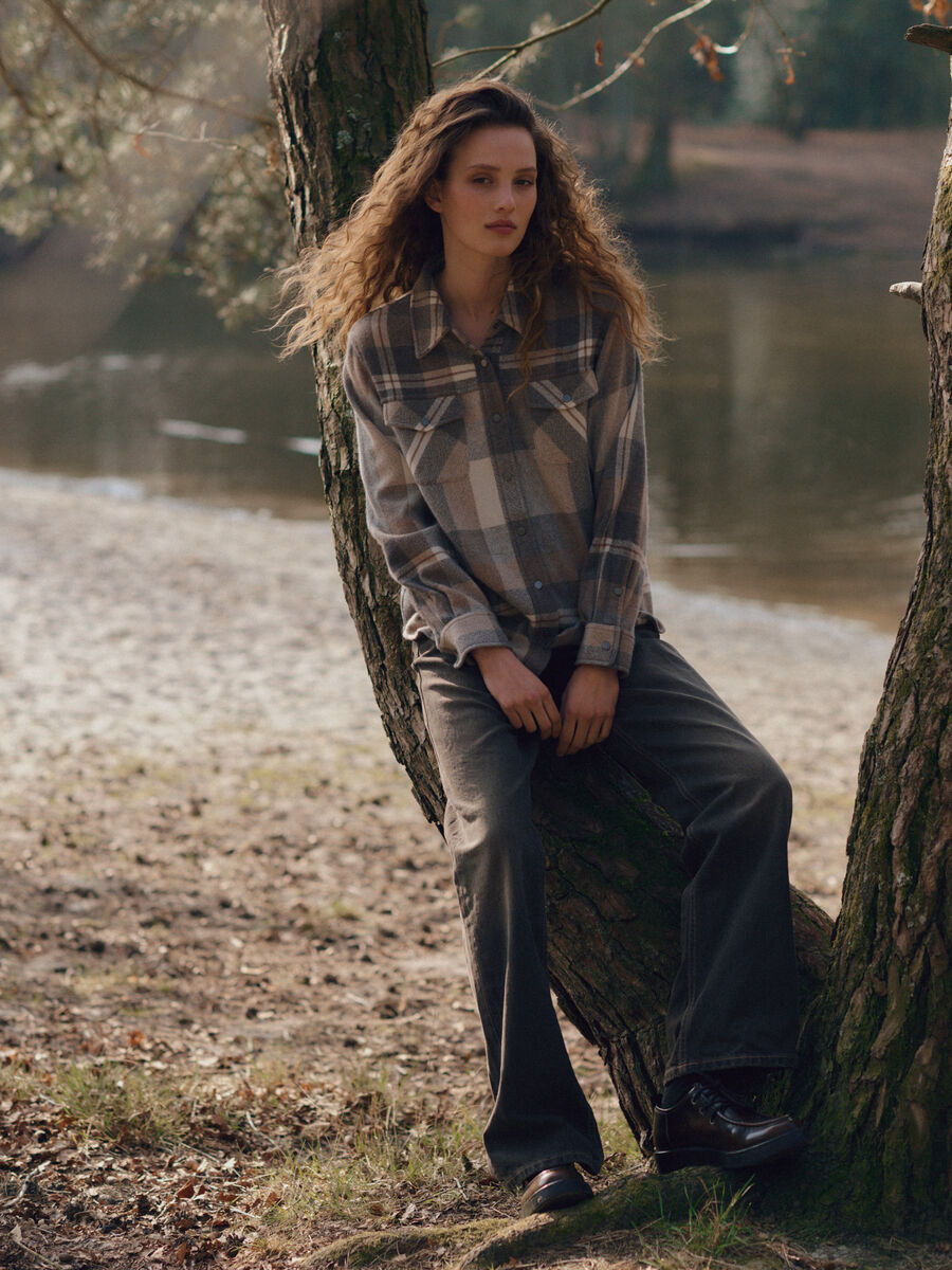 REPEAT Woven Cashmere-Wool Checked Overshirt Jacket in Plaid