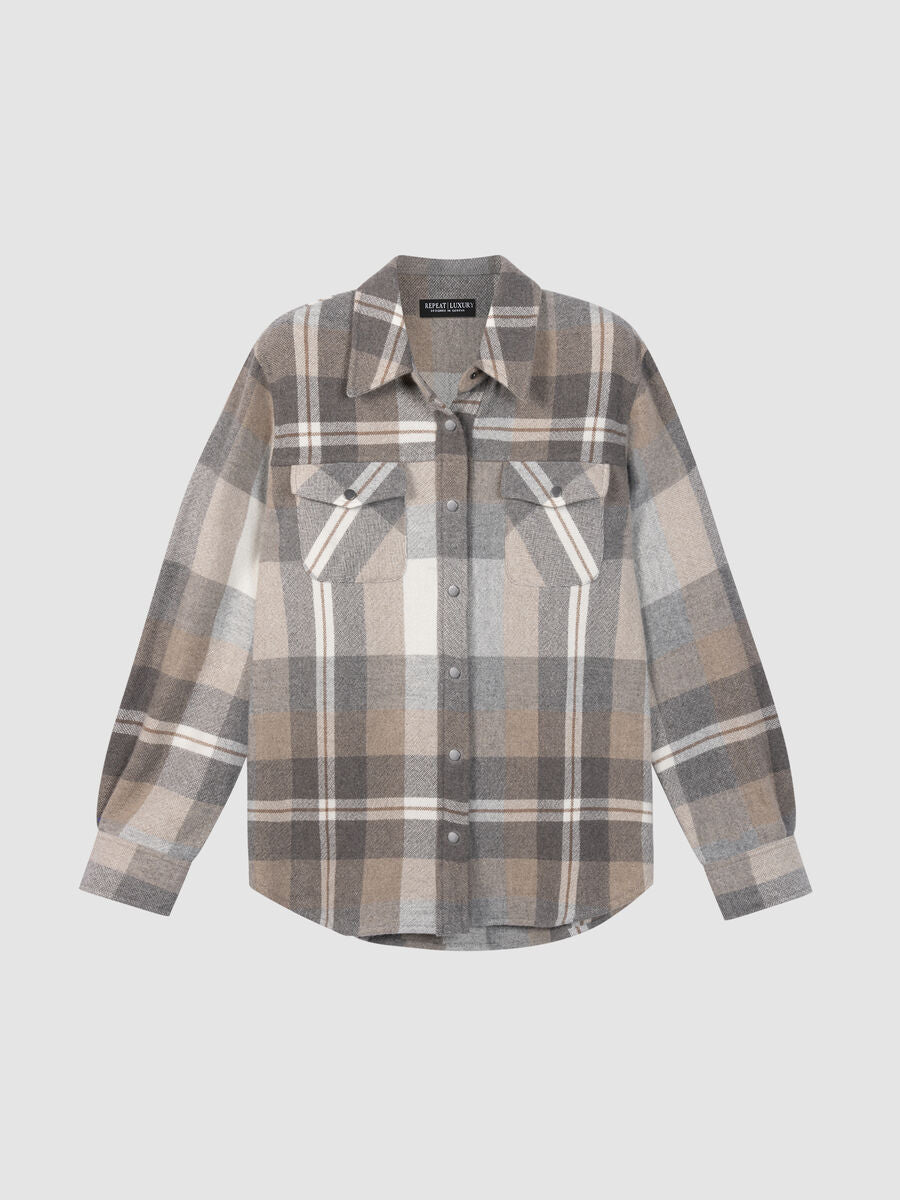 REPEAT Woven Cashmere-Wool Checked Overshirt Jacket in Plaid
