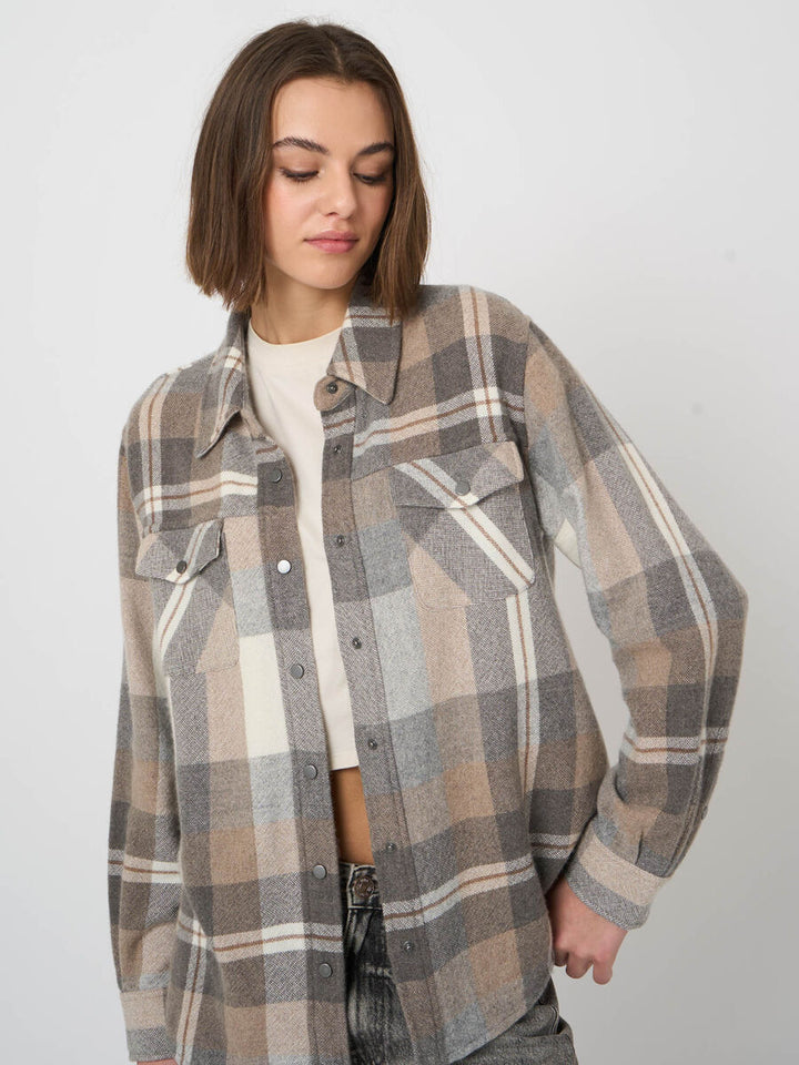 REPEAT Woven Cashmere-Wool Checked Overshirt Jacket in Plaid
