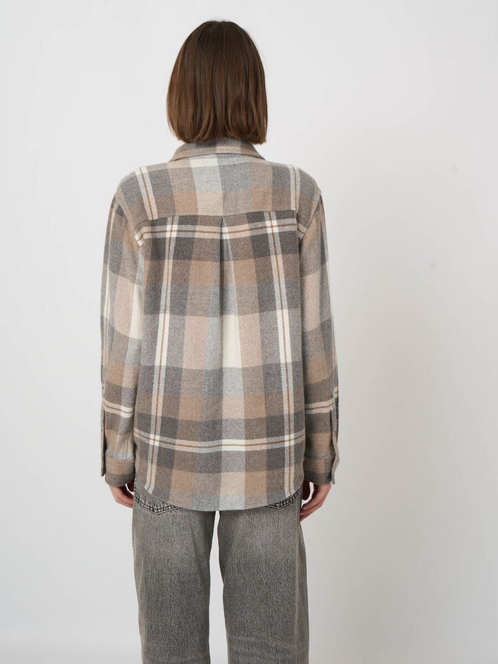 REPEAT Woven Cashmere-Wool Checked Overshirt Jacket in Plaid
