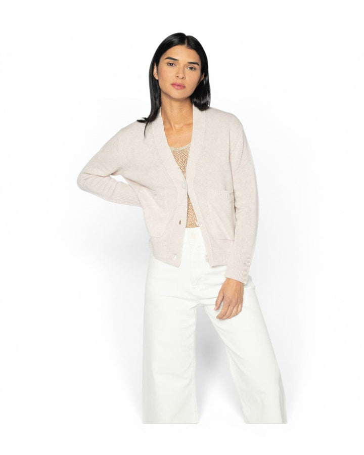 Kinross Pocket Vee Cardigan In Pearl