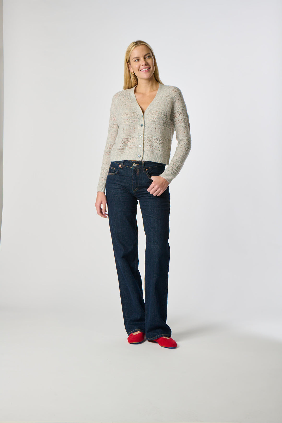 Kokun Pointelle Stitch Cardigan In Mist