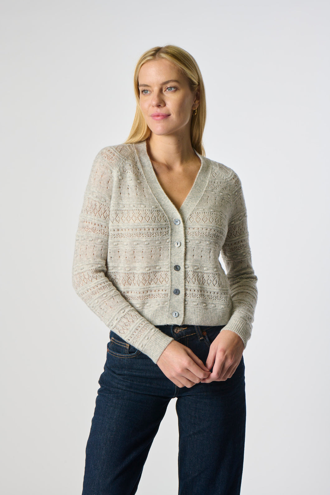 Kokun Pointelle Stitch Cardigan in Mist