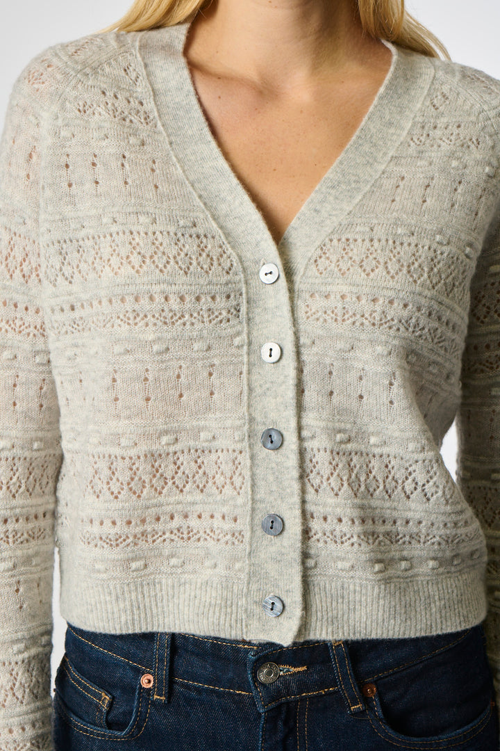 Kokun Pointelle Stitch Cardigan In Mist