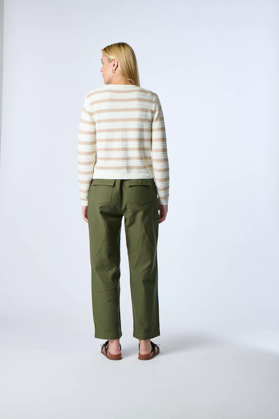 Kokun Stripe Cardigan In Sand/White