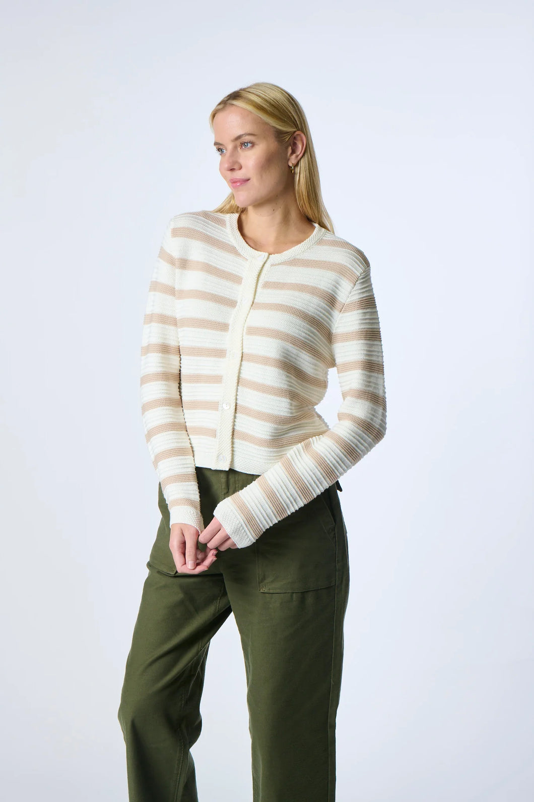 Kokun Stripe Cardigan in Sand/White