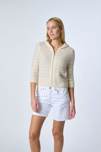 Kokun Cropped Zip Hoodie in Ivory