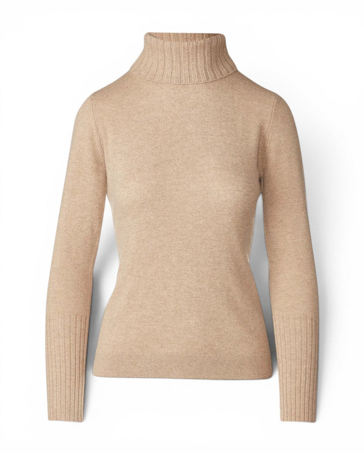 Kinross Cashmere Chunky Trim T-Neck In Camel