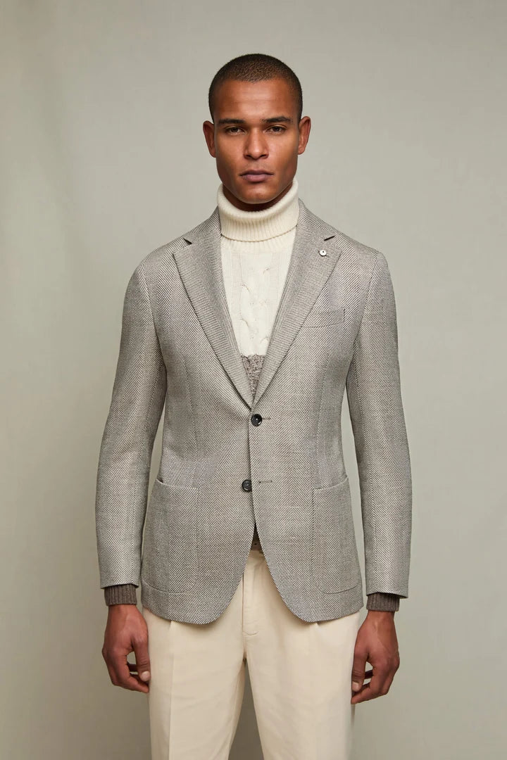 LBM Herringbone Blazer in Beige