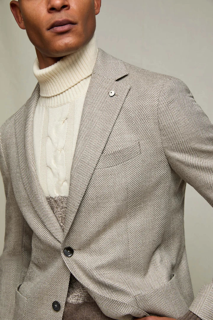 LBM Herringbone Blazer in Beige