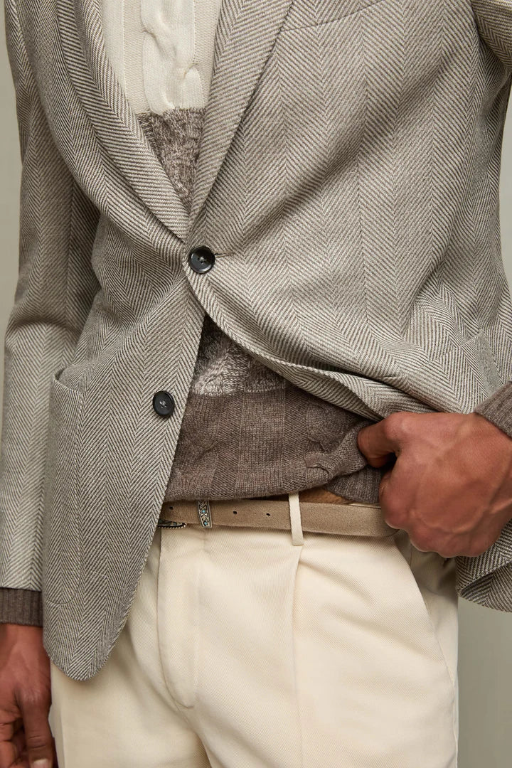 LBM Herringbone Blazer in Beige