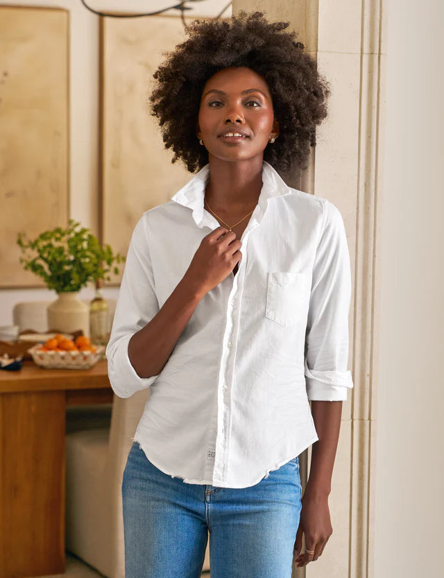 F&E Barry Tailored Button-Up in White Denim