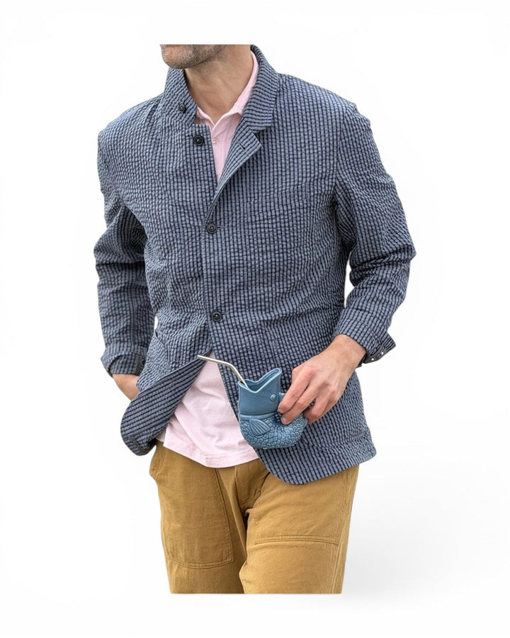 Relwen Tropical Trap Blazer In Navy Blue Seersucker