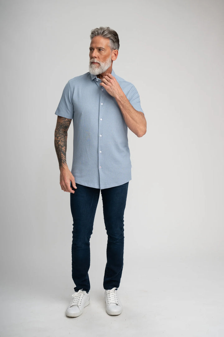 Stone Rose Short Sleeve Knit In Medium Blue