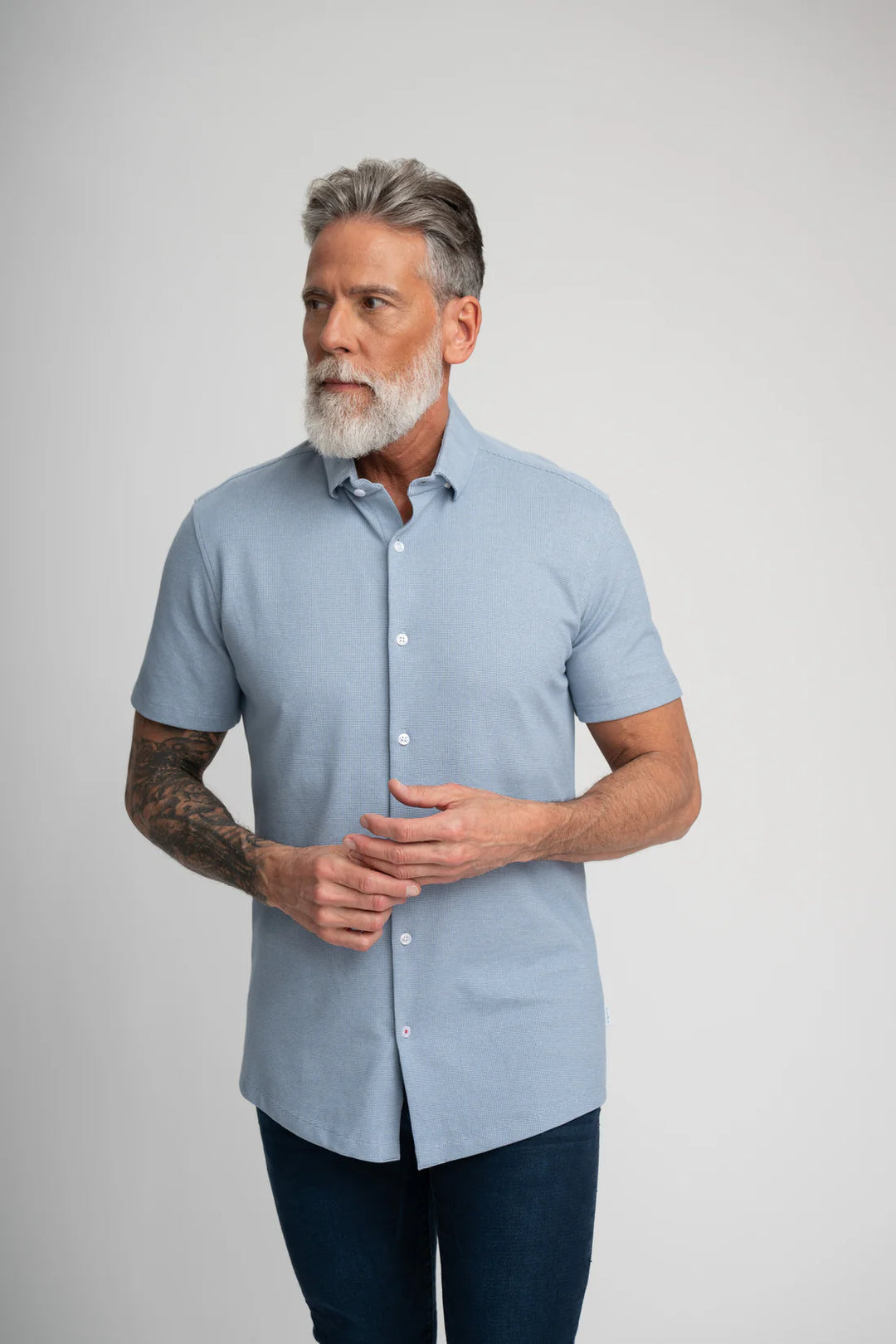 Stone Rose Short Sleeve Knit In Medium Blue