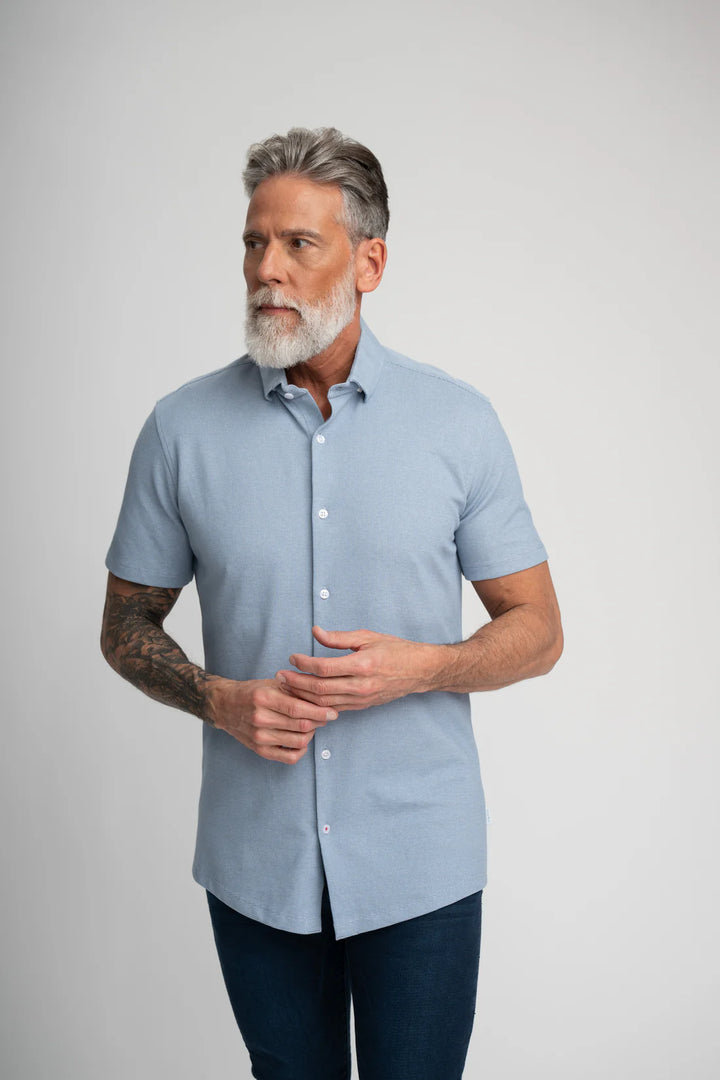 Stone Rose Short Sleeve Knit In Medium Blue