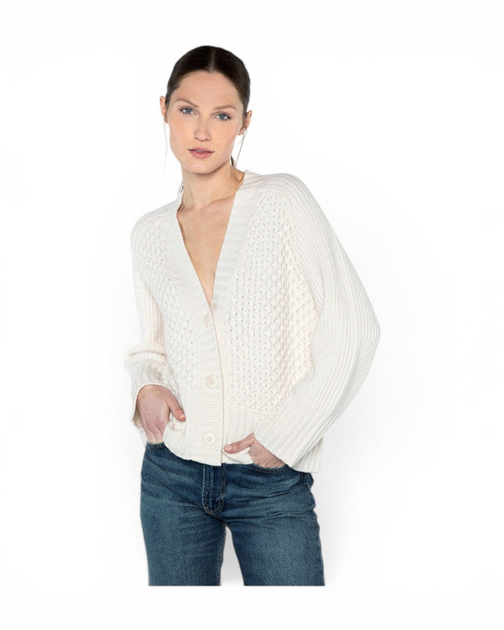 Kinross Luxe Mixed Stitch Cardigan In Pearl