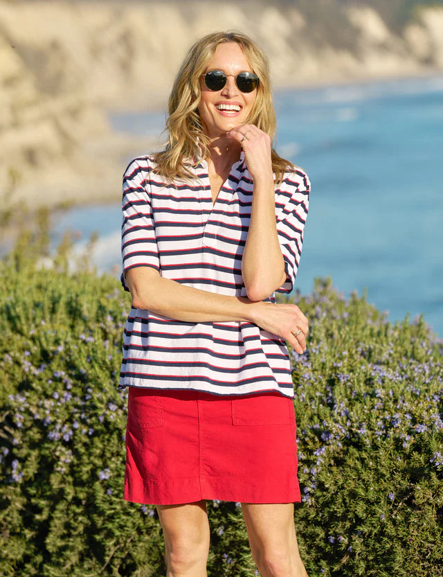 Frank &amp; Eileen Patty Ss Popover Henley In White/Red/Navy French Stripe