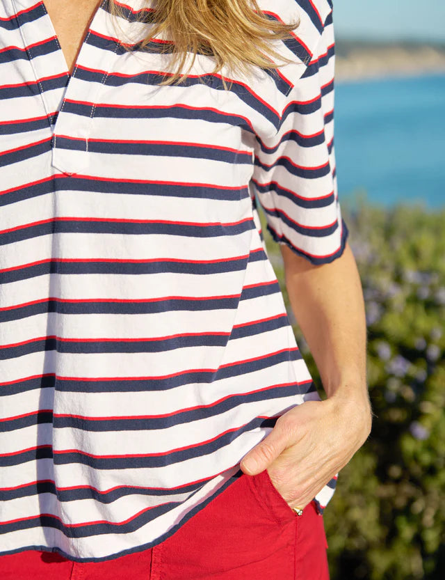 Frank &amp; Eileen Patty Ss Popover Henley In White/Red/Navy French Stripe