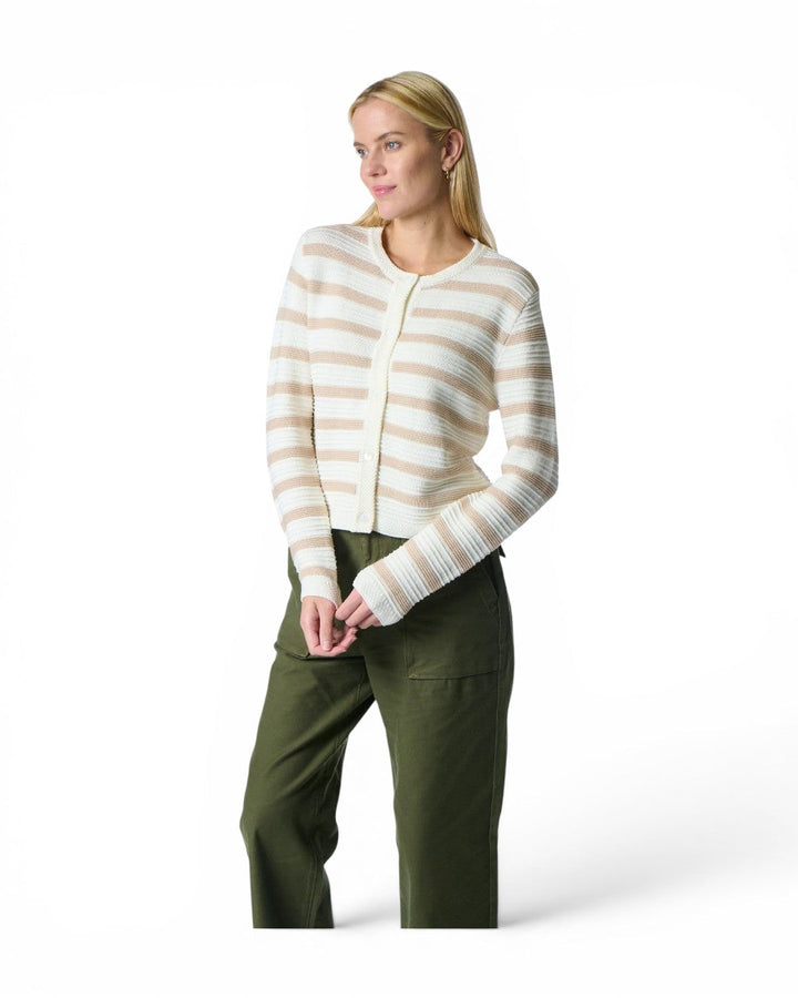 Kokun Stripe Cardigan In Sand/White