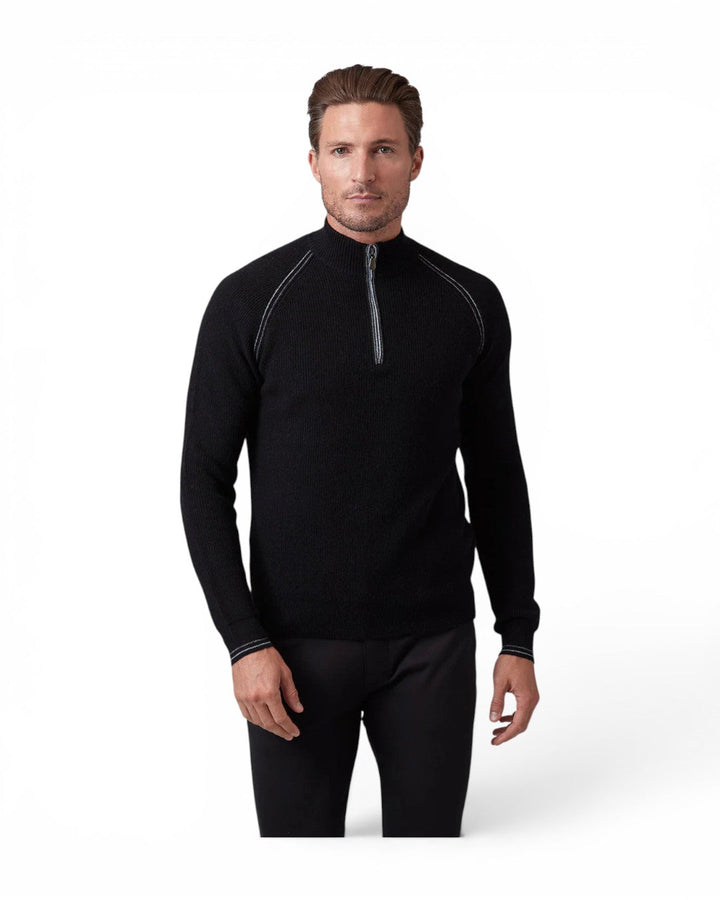 Raffi Cashmere English Rib 1/4 Zip In Black