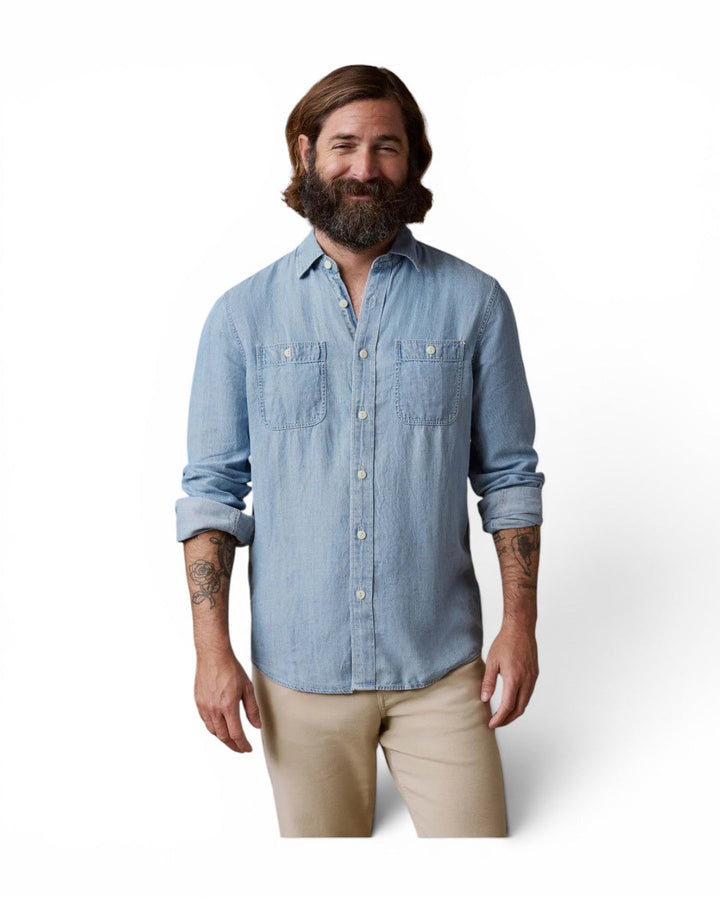 Faherty Men Tried And True Chambray Workshirt In Vintage Indigo