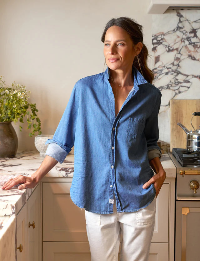 F&E Eileen Relaxed Button-Up in Vintage Stonewashed Indigo