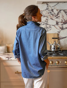 F&E Eileen Relaxed Button-Up in Vintage Stonewashed Indigo