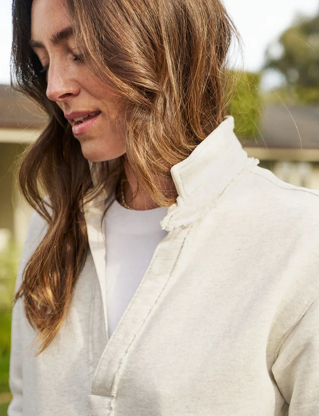 Frank &amp; Eileen Triple Fleece Popover Henley In Heather White Melange