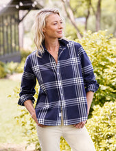 Load image into Gallery viewer, Eileen Relaxed Linen Button-Up in Navy/White Plaid
