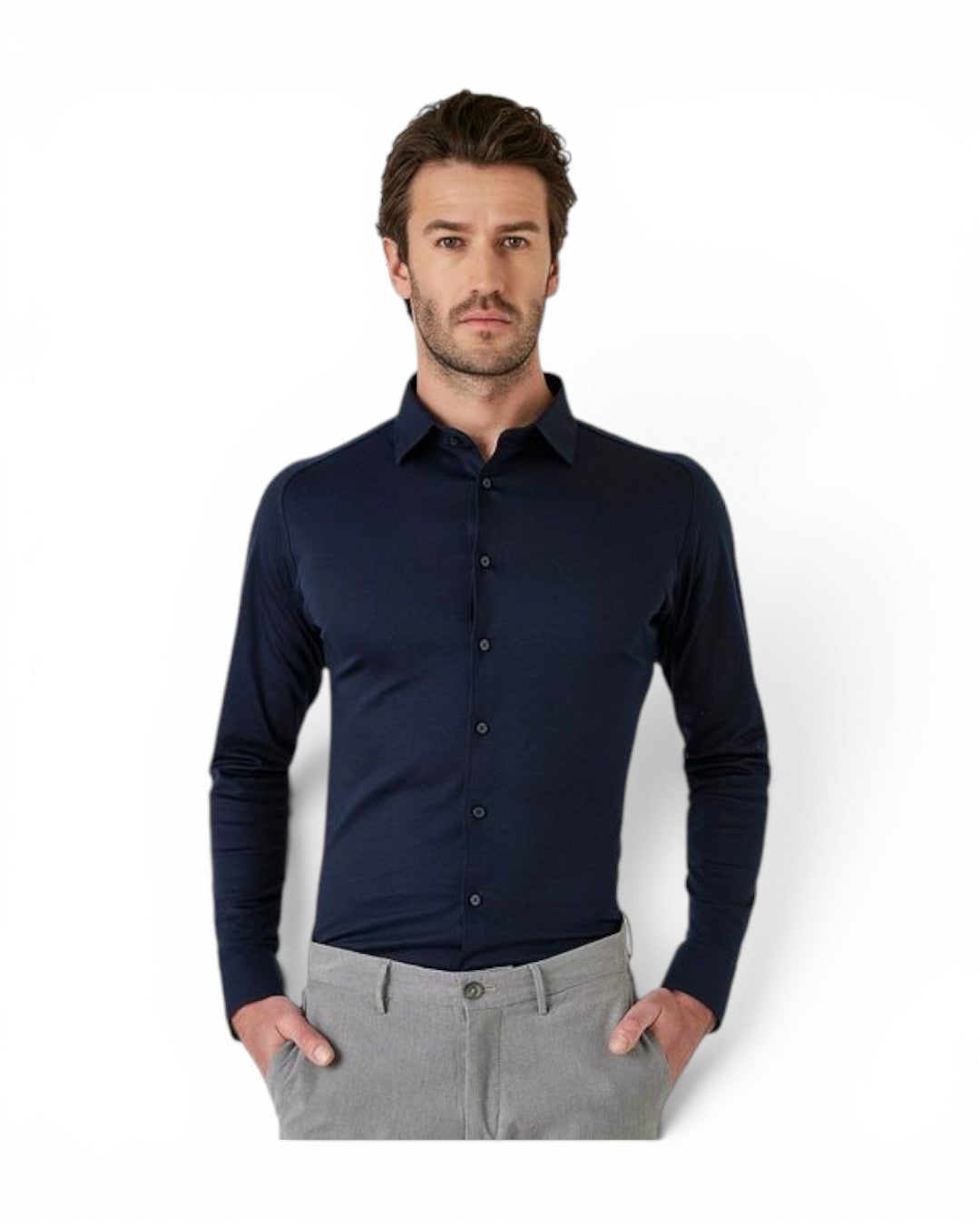 Desoto Pique Long Sleeve In Navy Blue