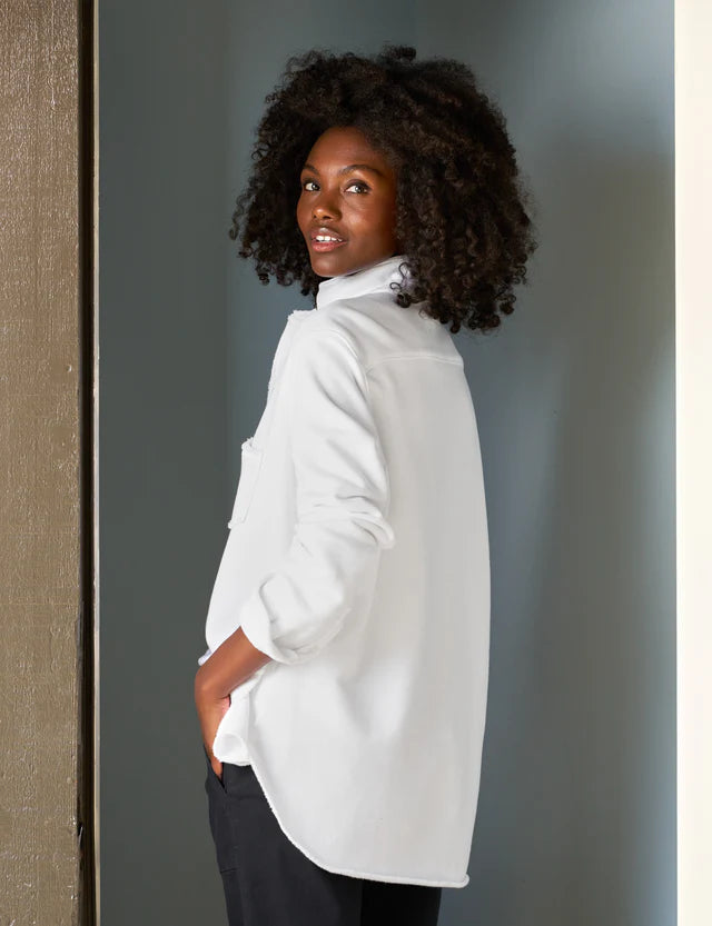 Eileen Triple Fleece Button-Up In White