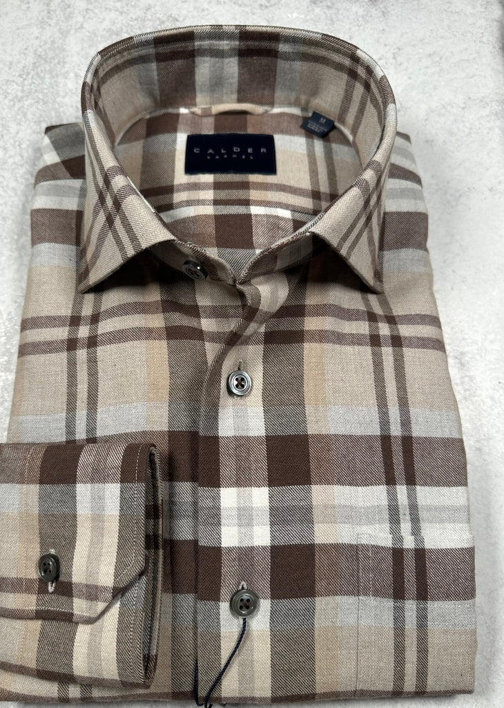 Calder Melange Twill Gingham Shirt in Cocoa