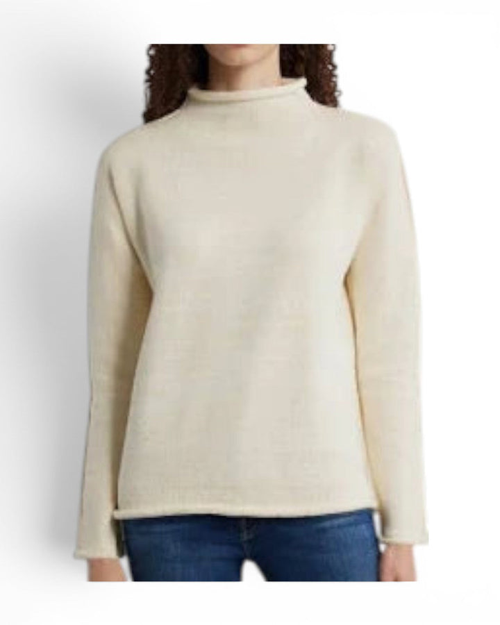 Frank &amp; Eileen Monterey Rolled Funnel Neck Sweater In Cream And Gold Glitter