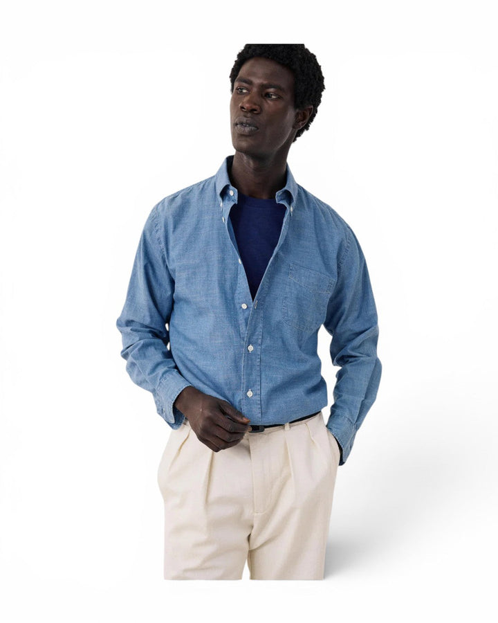 Hartford Pitt Indigo Blue Chambray Shirt