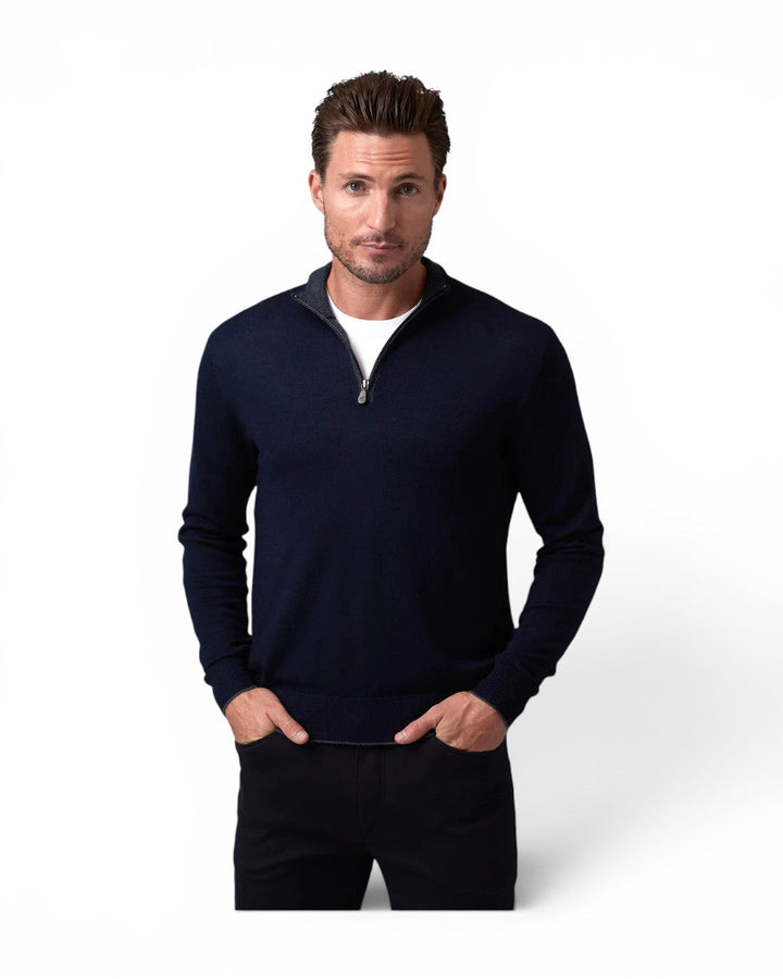 Raffi Merino Zip Mock In Navy