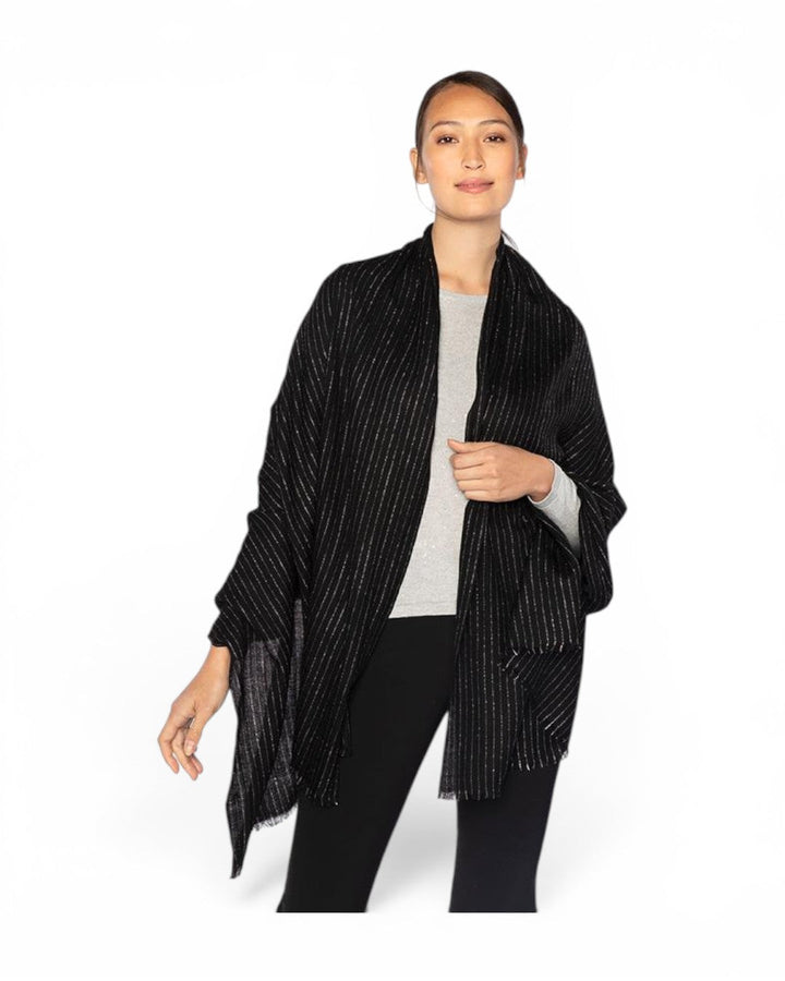 Kinross Lurex Herringbone Shawl - Black/Silver