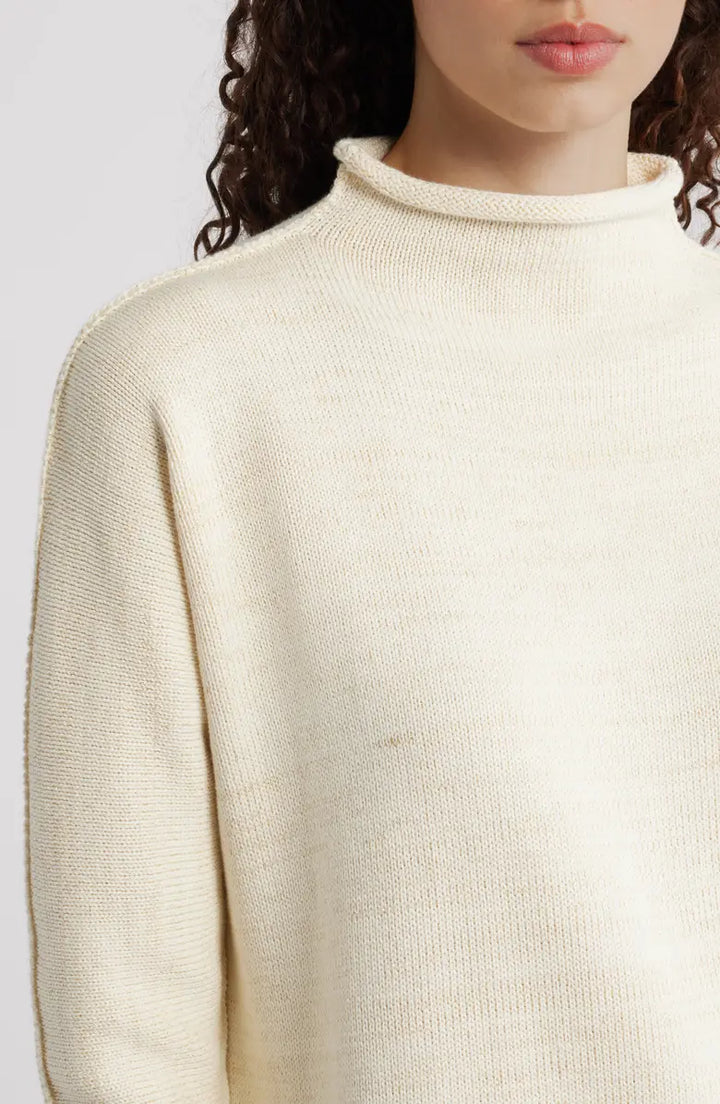 Frank &amp; Eileen Monterey Rolled Funnel Neck Sweater In Cream And Gold Glitter