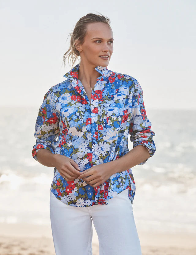 Frank &amp; Eileen Blue And Red Floral Button-Up