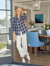 Load image into Gallery viewer, Eileen Relaxed Linen Button-Up in Navy/White Plaid
