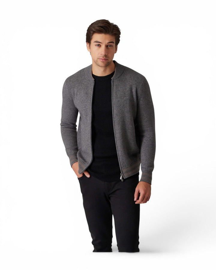 Raffi Aaron Zip Mock In Charcoal