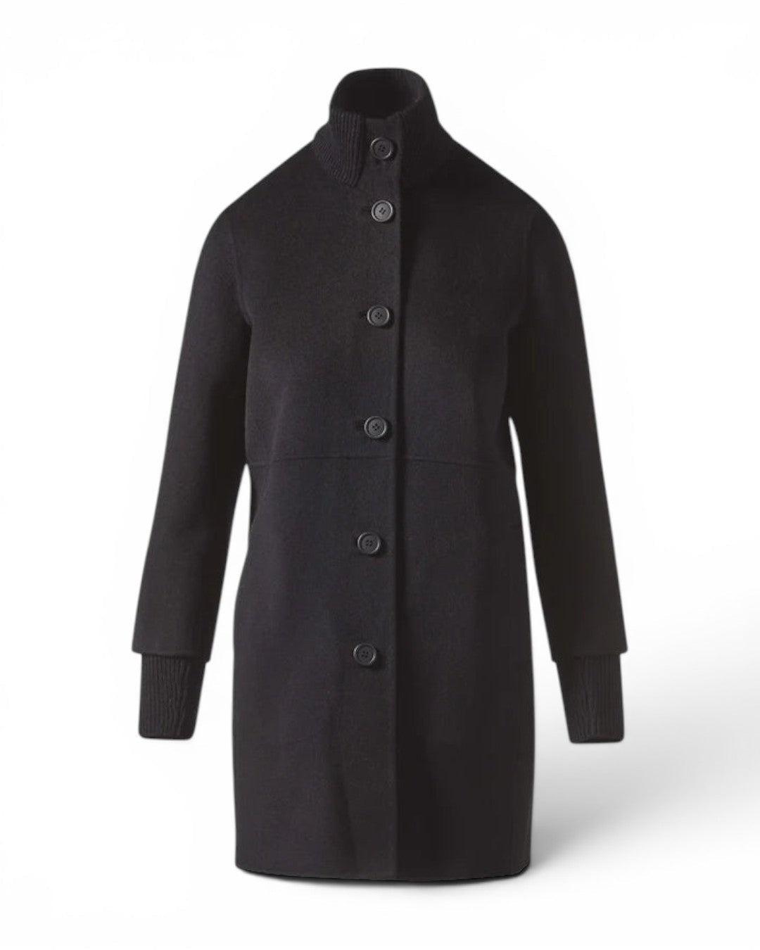 Kinross Button Front Knit Trim Coat In Black