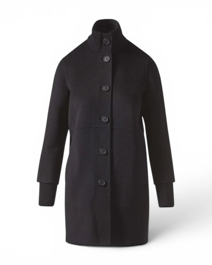 Kinross Button Front Knit Trim Coat In Black