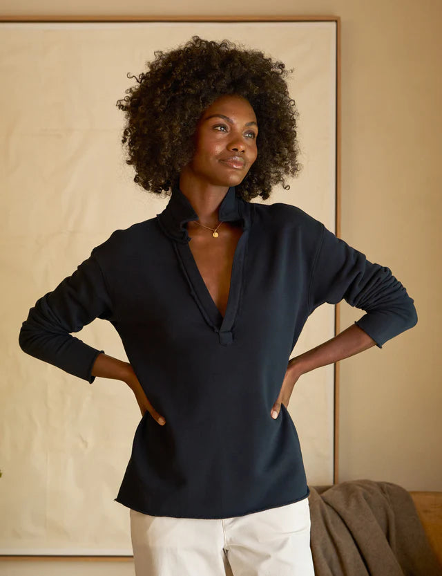 Frank & Eileen Triple Fleece Popover Henley in British Royal Navy