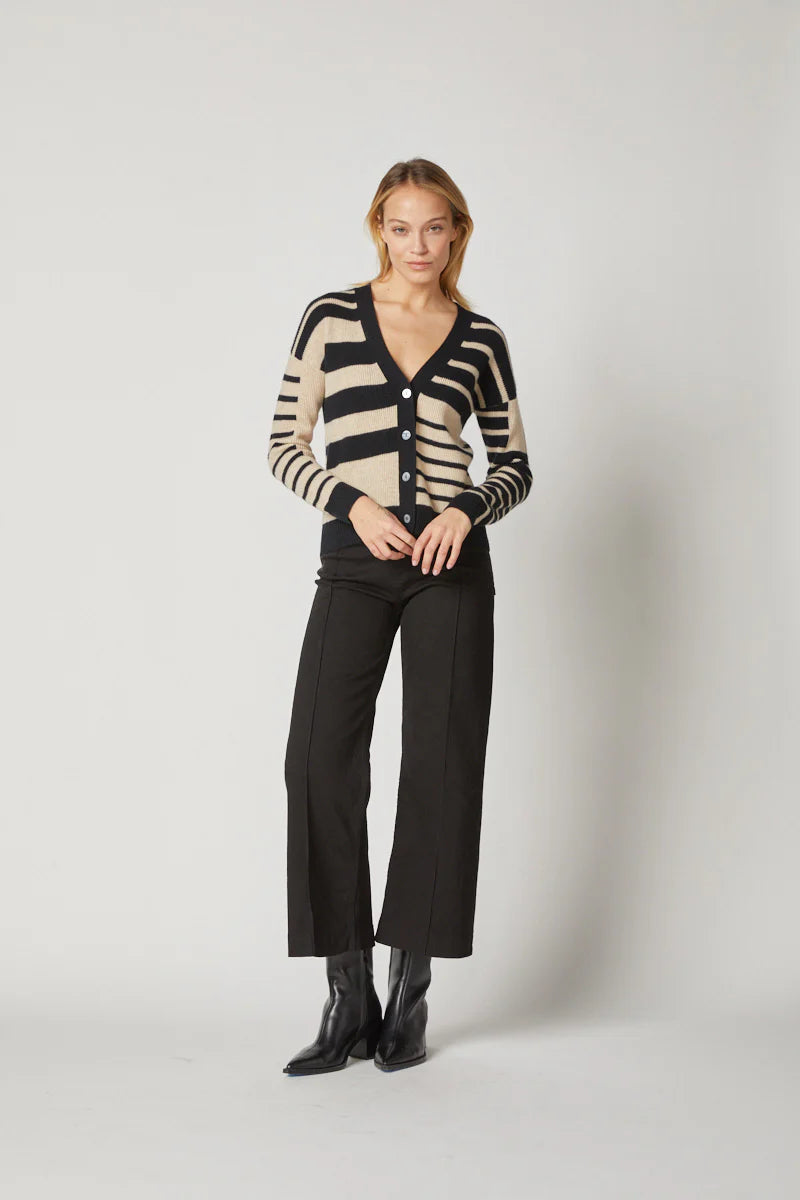 Kokun Stripe Mix Cardigan In Black And Almond